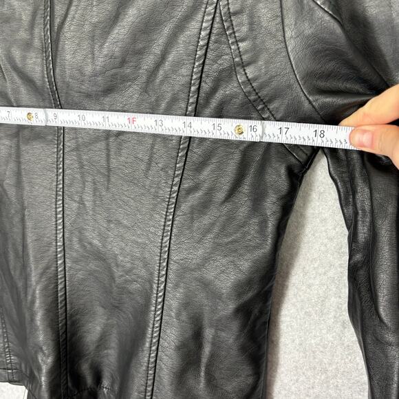 Max Studio Faux Leather Jacket Womens Small Black Moto Biker Zippers Vegan Rock - Picture 10 of 12